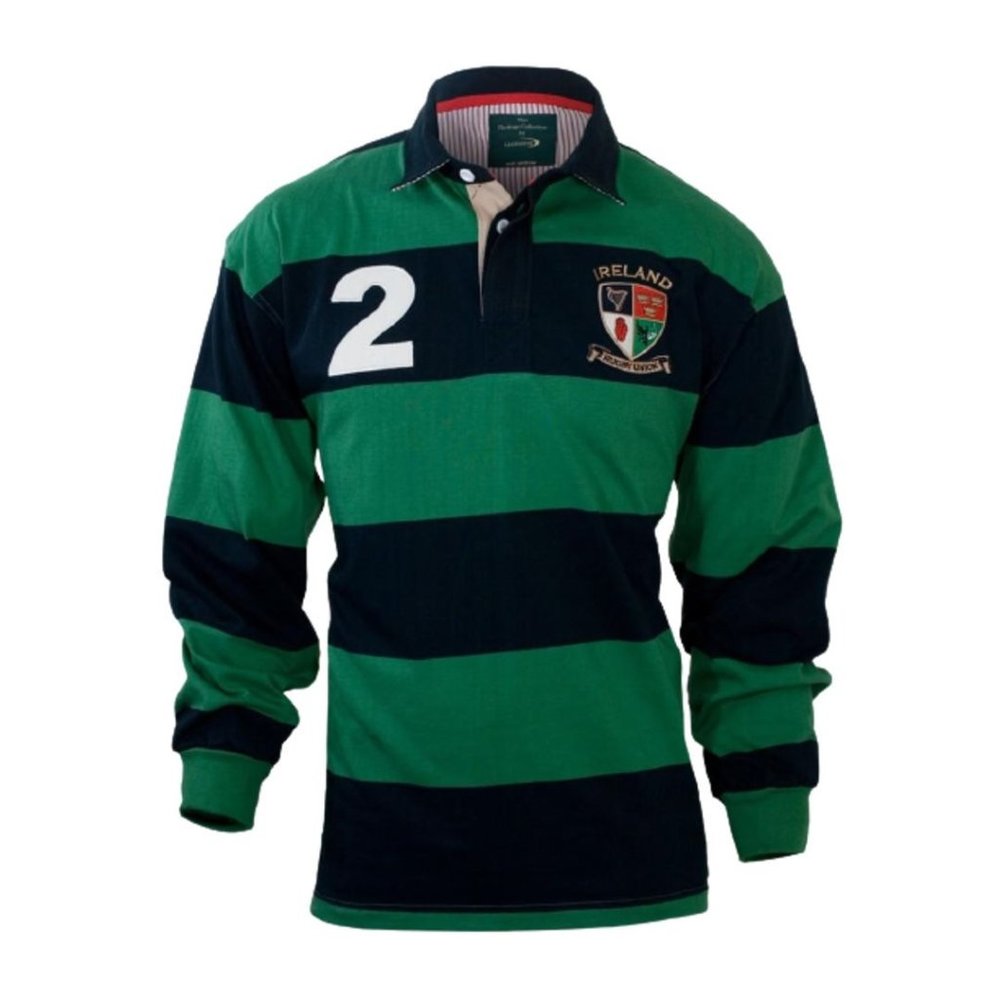 Lansdowne Navy and Green Heritage Rugby Jersey Mens Long Sleeve Rugby Polo Shirt